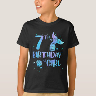 Camiseta Menina de Aniversário de Sete Anos Sereia 7º Crian