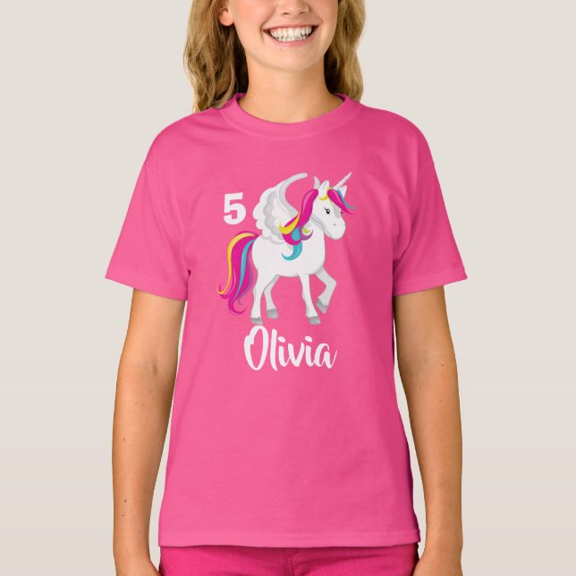Camiseta Menina de aniversário de Unicórnio Bela Personaliz (Frente)