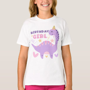 Camiseta Menina de Aniversário Dinossauro Roxo Pastel