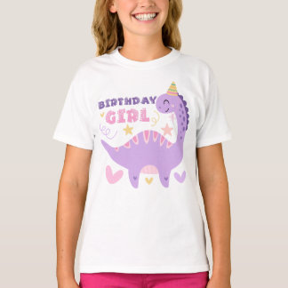 Camiseta Menina de Aniversário Dinossauro Roxo Pastel