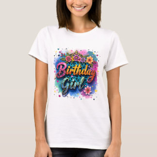 Camiseta Menina de Aniversário Floral Leopardo