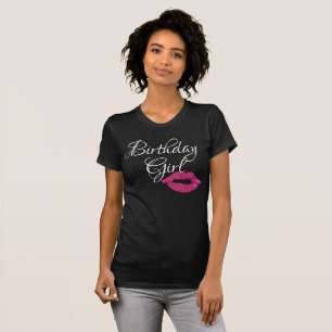 Camiseta Menina de Aniversário Lábios Brilho Rosa Brilho Pr