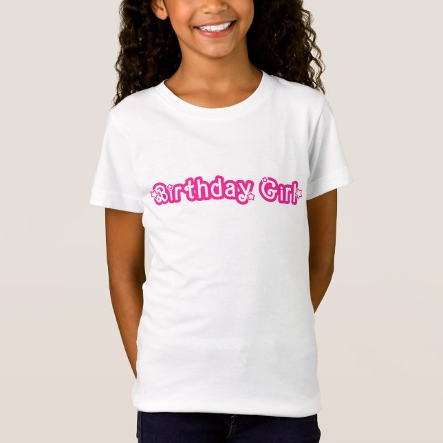 Camiseta Menina de Aniversário Rosa e Branco Com Estrelas (Frente)