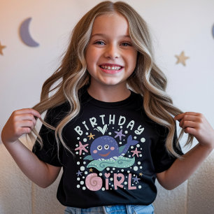 Camiseta Menina de Aniversário Sob a Baleia Estrela-do-Mar 