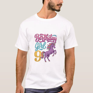Camiseta Menina de Aniversário Unicórnio Design de Gravura