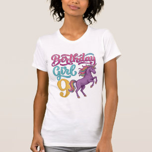 Camiseta Menina de Aniversário Unicórnio Design de Gravura