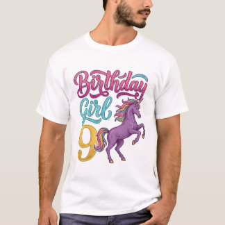 Camiseta Menina de Aniversário Unicórnio Design de Gravura