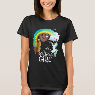 Camiseta Menina de Aniversário Unicórnio Lhama Preguiça Gat