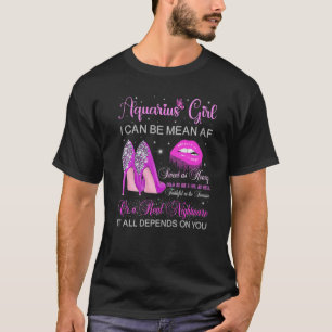 Camiseta Menina de Aquário Aniversário Saltos Altos Lábios