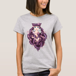 Camiseta Menina de cabelo roxa Wispy do Anime de Neko