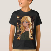 Menina de Café de Anime Retrô Atmosfera Aconchegan