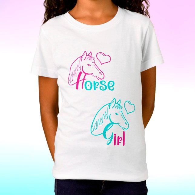 Camiseta Menina de Cavalo em Rosa e Turquesa (Criador carregado)