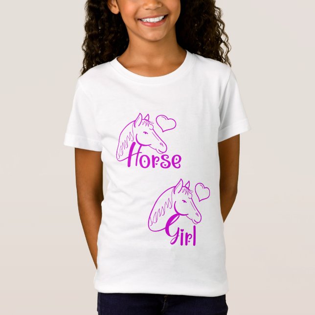 Camiseta Menina de Cavalo em Roxo com Fonte de Cabeça de Ca (Frente)