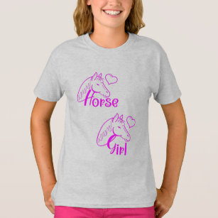 Camiseta Menina de Cavalo em Roxo com Fonte de Cabeça de Ca