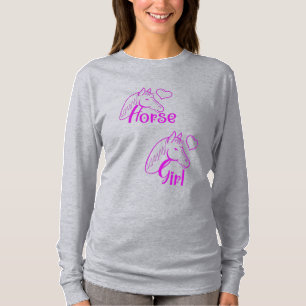 Camiseta Menina de Cavalo em Roxo com Fonte de Cabeça de Ca