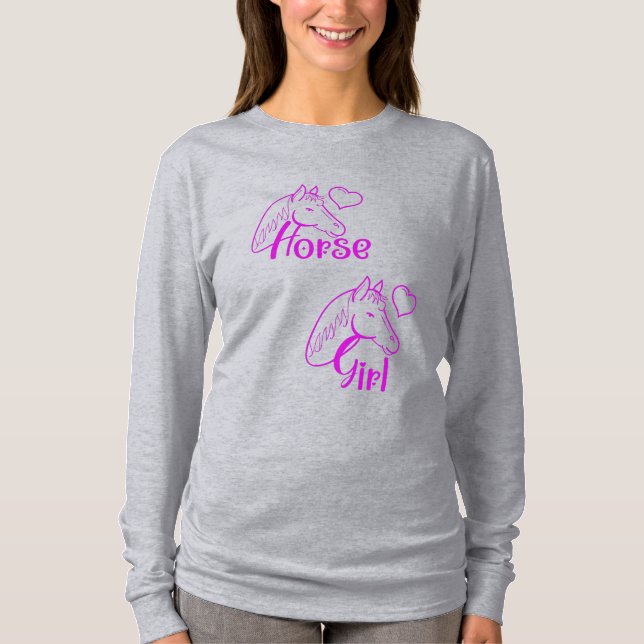 Camiseta Menina de Cavalo em Roxo com Fonte de Cabeça de Ca (Frente)