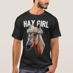 Camiseta Menina de Feno Fofo Cavalo Coroa Floral Rosa Equit