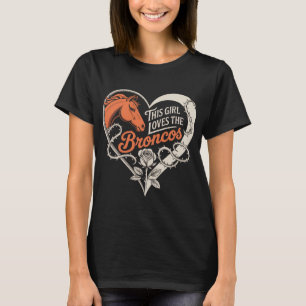 Camiseta Menina de Futebol de Denver Coração Cavalos Orange