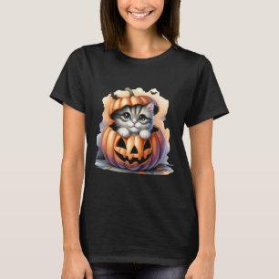 Camiseta Menina de Gato de Abóbora das Bruxas