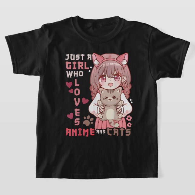 Camiseta Menina de Gato de Anime Apenas Uma Menina Que Ama  (Postura )