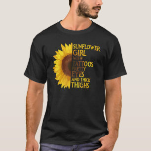Camiseta Menina de Girassol Com Tatuagens Olhos Bonitos & C