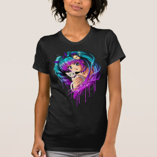 Camiseta Menina de Manga do gatinho e da trança