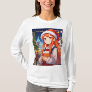 Camiseta Menina de Manga no Natal Cheer Rezando em uma Vibr