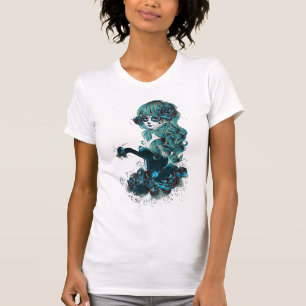 Camiseta Menina de Maquiagem de Crânio de Açúcar do Dia dos