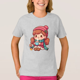 Camiseta Menina de Natal/inverno bonita com cacau