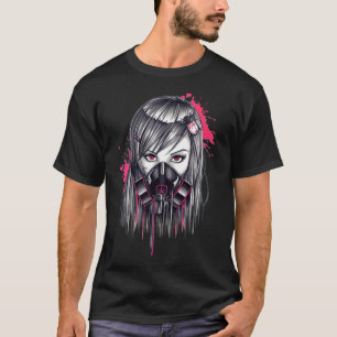 Camiseta Menina de néon da máscara de gás