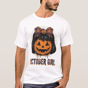 Camiseta Menina de Outubro Arco de Abóbora Desenho Vetorial