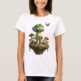 Camiseta Menina de Sapo Fofo Entre Cogumelos com Borboleta