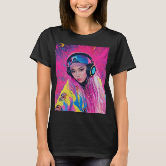 Camiseta Menina de T-shirt DJ com cabelo rosa