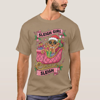 Camiseta Menina de Trenó de Pão de Mel Rosa Natal Divertido