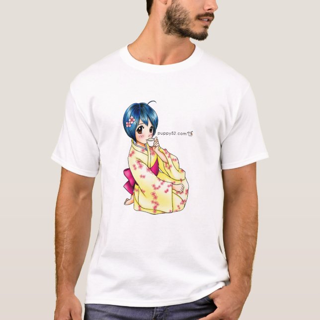 Camiseta Menina de Yukata do amor de filhote de cachorro (Frente)