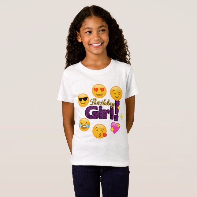 Camiseta Menina do aniversário (emojis) (Frente Completa)