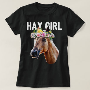 Camiseta Menina do Feno Floral Cavalo Cavalaria Equestre
