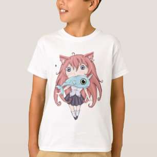 Camiseta Menina do gato de Chibi com bebê Narwal