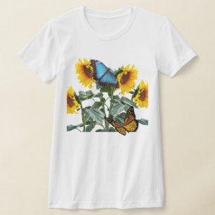 Camiseta Menina do Jardim de Girassóis de Verão e Borboleta