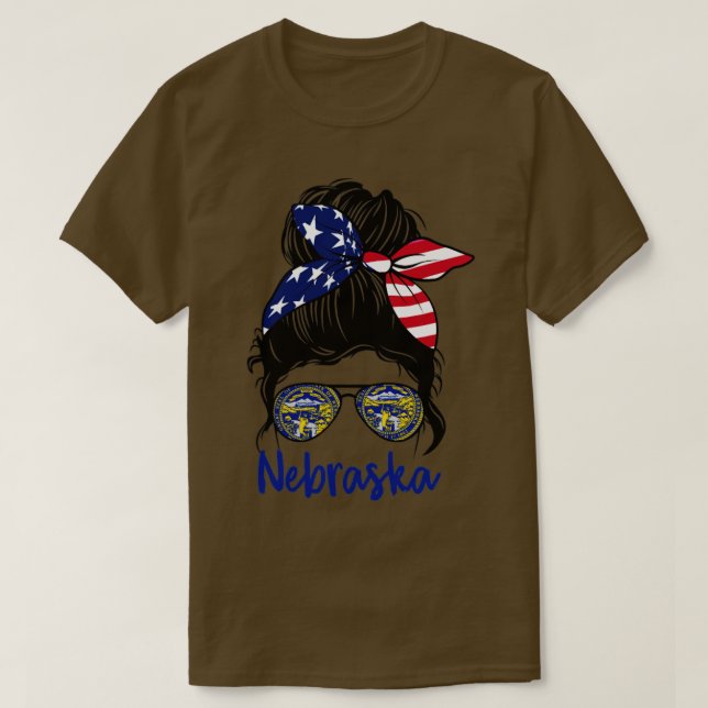 Camiseta Menina do Nebraska Messy bun American Girl do Nebr (Frente do Design)