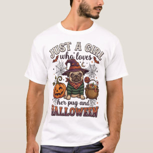 Camiseta Menina do Pug do Halloween da Abóbora