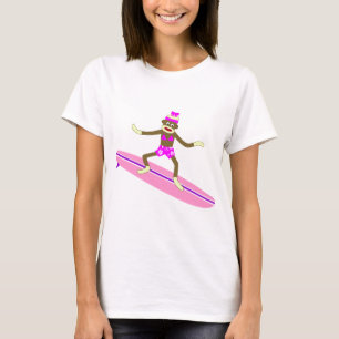 Camiseta Menina do surfista do macaco da peúga
