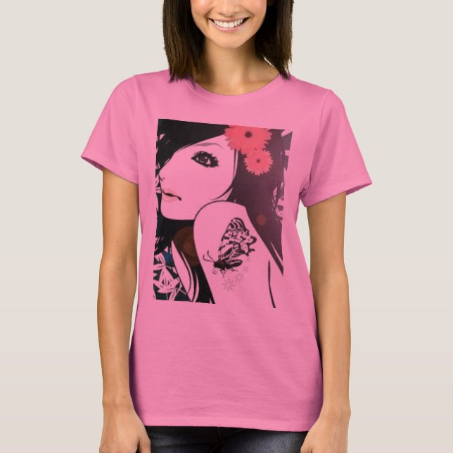 Camiseta Menina do tatuagem com flores (Frente)