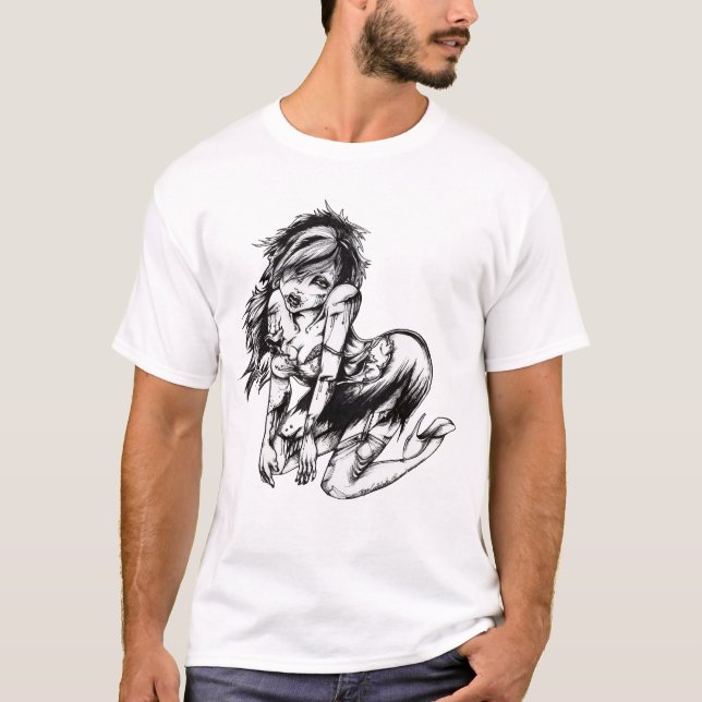 Camiseta menina do zombi para homens (Frente)