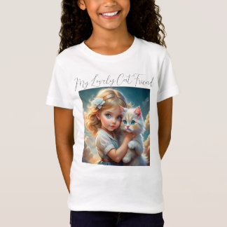 Camiseta Menina e Gato Bonito Amigo