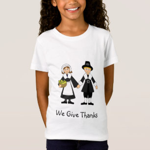 Camiseta Menina e menino do peregrino da acção de graças