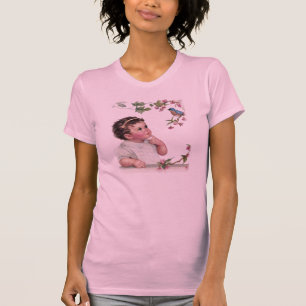 Camiseta Menina e Pássaro Azul