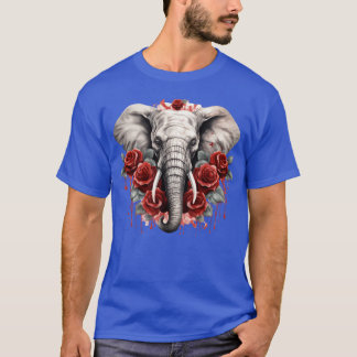 Camiseta Menina Elefante Gótico Animais Selvagens da Flores