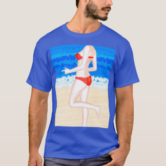 Camiseta Menina em Bikini no quadro em praia
