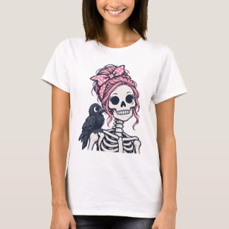 Camiseta Menina Esqueleto Rosa Corvo